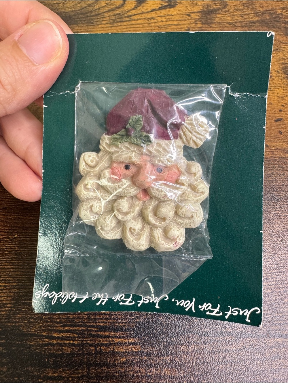 Vintage Santa Brooch - Burgundy Hat, Cream Beard